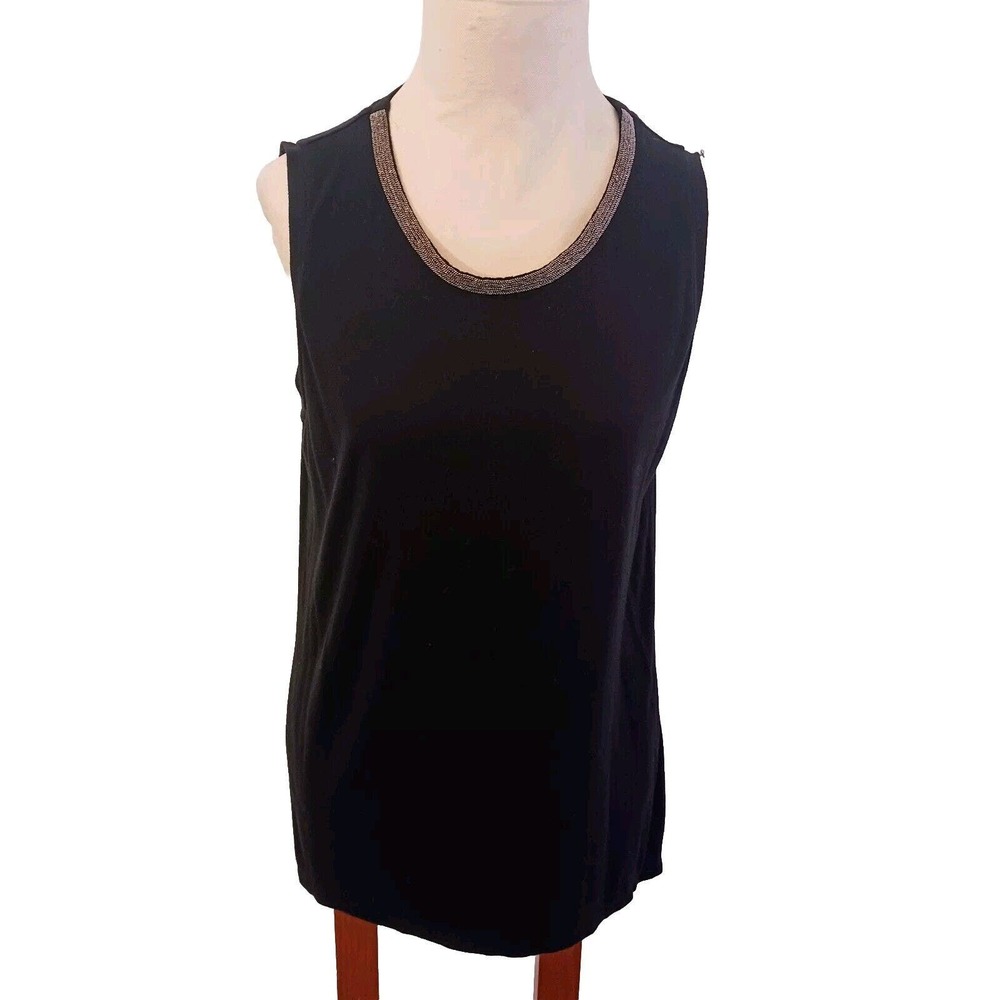 MOSSIMO NAVY BLUE Top Sz L COLD SHOULDER Sleeveless WOMEN Chain Ribbon Neck HiLo